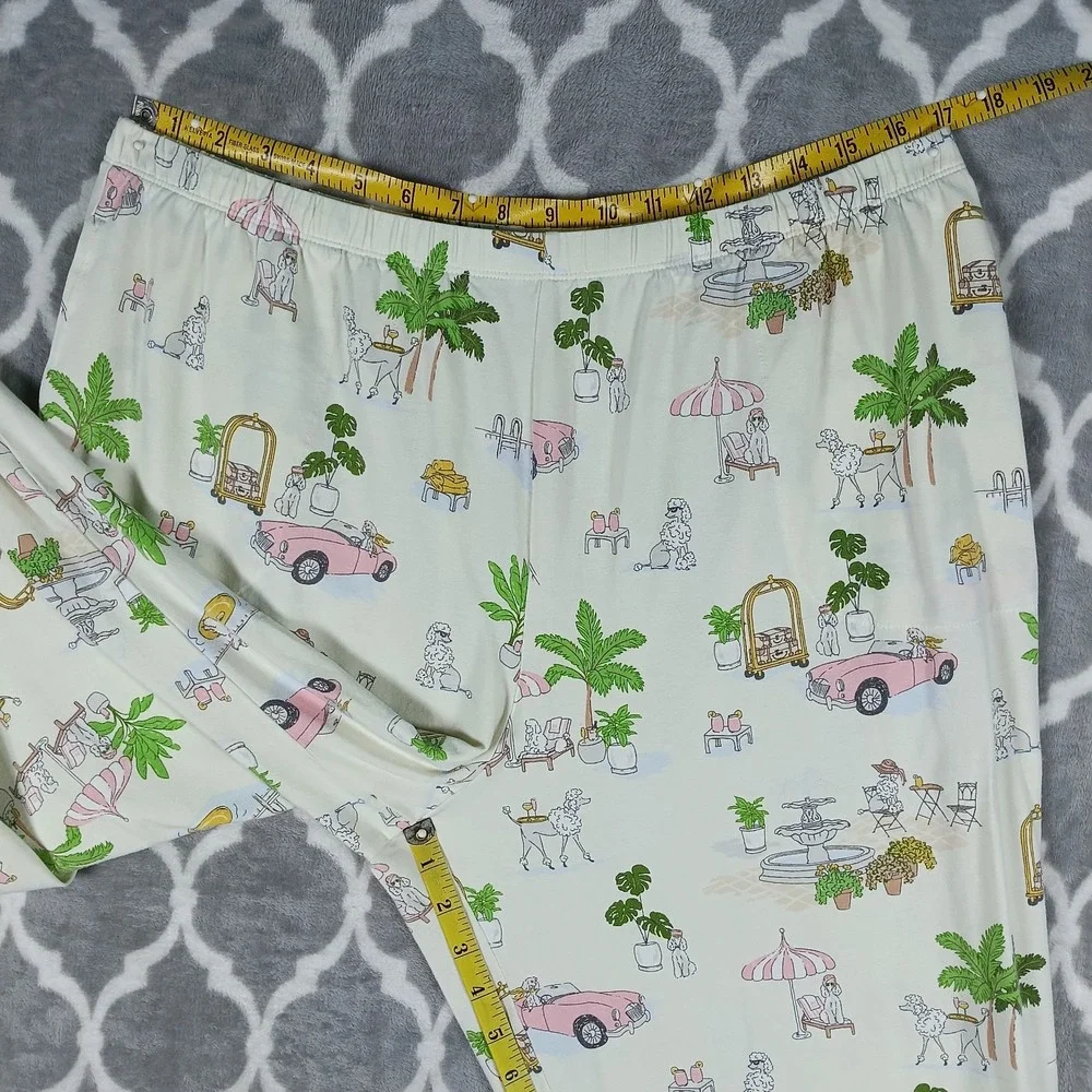 BedHead PJs Women XL Cream Poodle Print Cotton Stretch Button Up Pajama Set